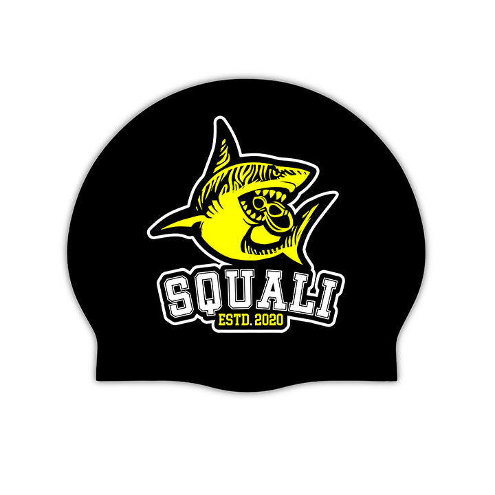 Gorro Natación Silicona Squali Negro Amarillo